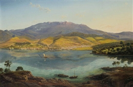 VIEW OF HOBART TOWN, WITH MOUNT WELLINGTON IN THE BACKGROUND by Eugene von Guerard